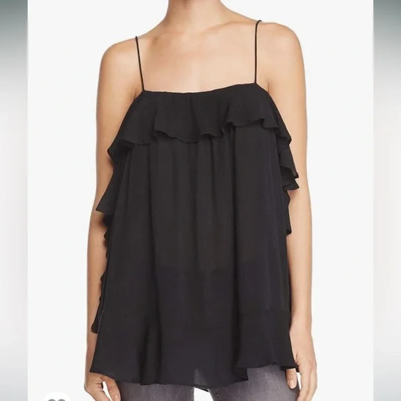 Free People Cascades Black Ruffle Tank Top XS Semi Sheer Flowy Top - Picture 1 of 14